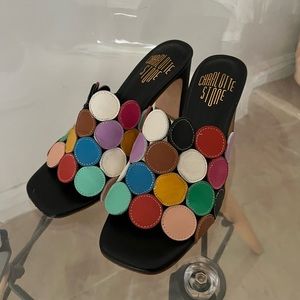 Charlotte Stone multicolor circle dot sandal.
